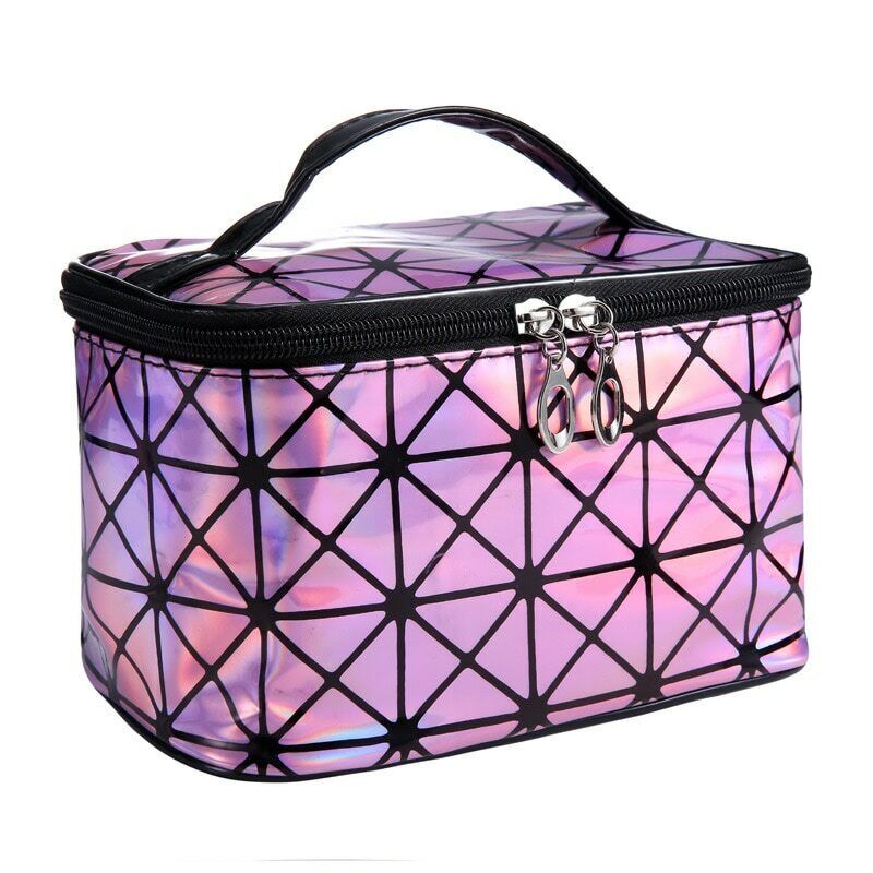 Functional Cosmetic Bag Fashion PU Leather Travel Necessaries Organizer Zipper