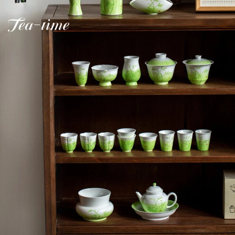 50ml Creative Grass Green Galze Ceramic Teacup Hand-painted Bamboo Master Cup