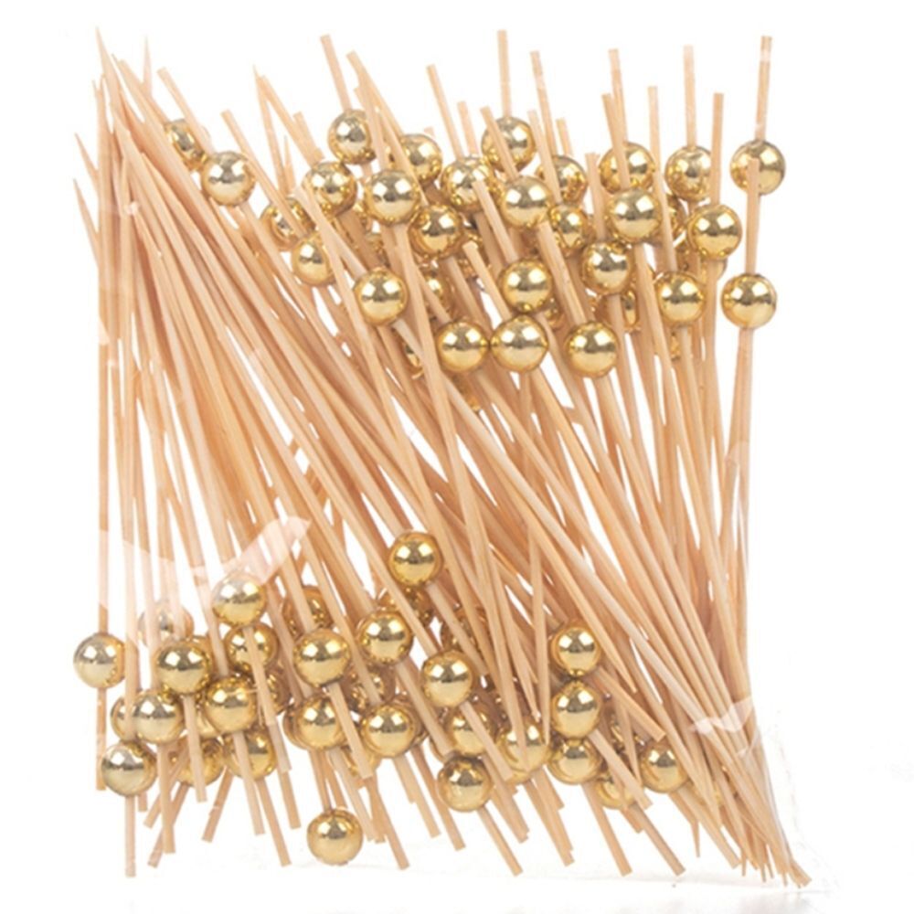 Bamboo Skewer 100Pcs Wedding Pearls Disposable Wooden Cocktail Fruits Fork 12cm