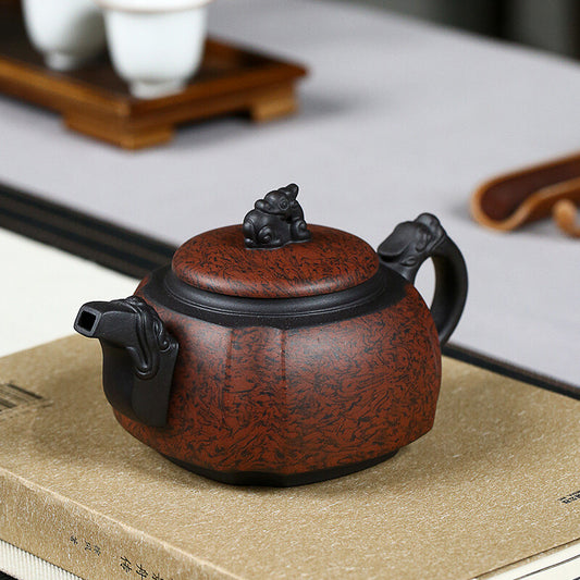 Collect Chinese Yixing Zisha Pottery Black Clay300ML Four Sides Dragon Teapot
