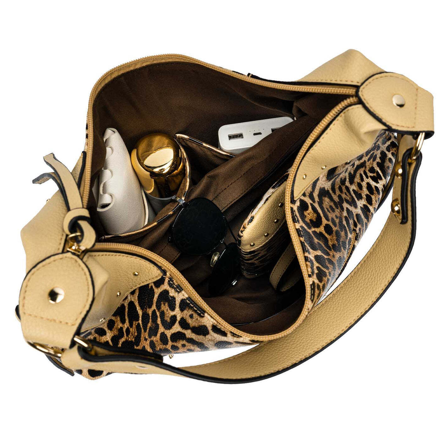 Leopard black Women Concealed Carry Handbag Studs Hobo Shoulder Bag With Purse