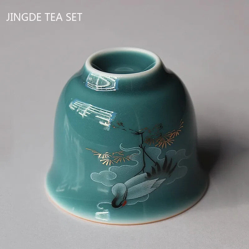 Color Glaze Crane Ceramic Teacup Tea Set Tea Ceremony Chinese