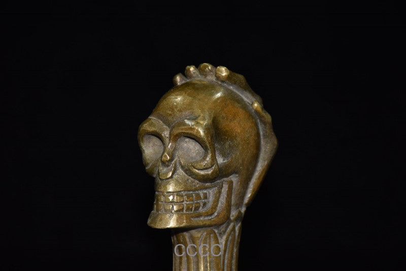 Chinese Retro Bronze Skull Cane Walking Stick Head Handle Accessories