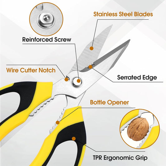 8 Inch Utility Scissors for Kitchen, Office, Craft & DIY – Heavy Duty Stainless
