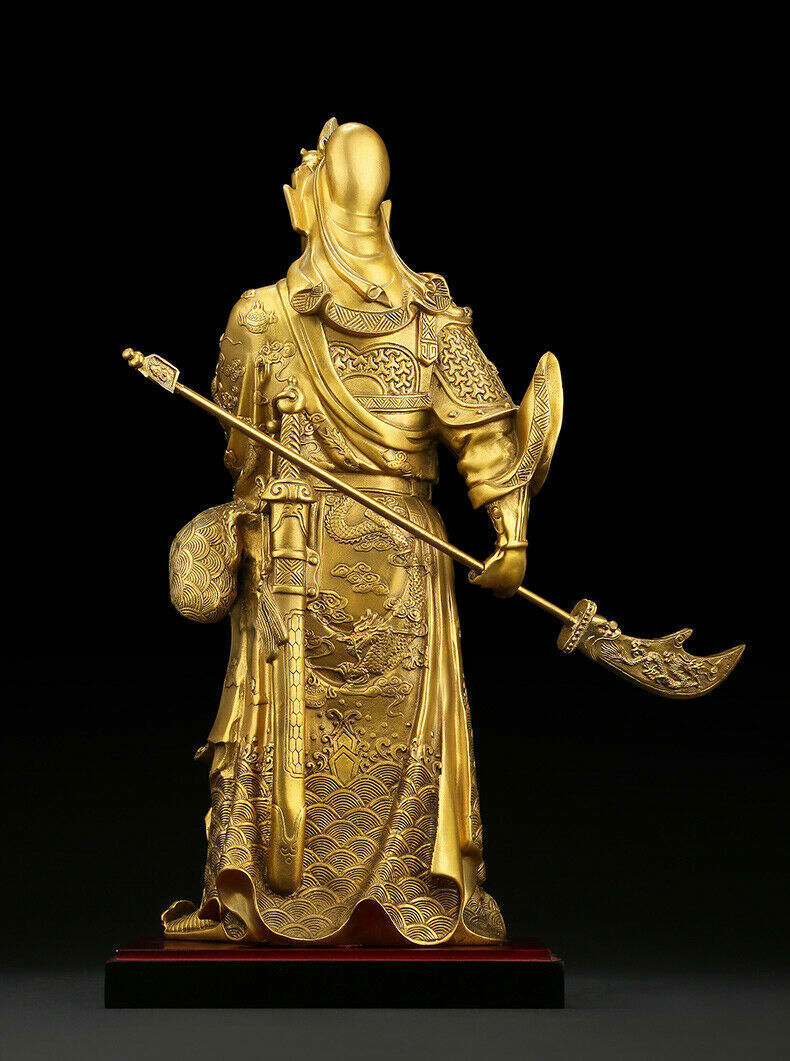 38cm,Chinese Fengshui brass Guan Gong Yu Di Warrior God wealth Stand Statue 關关羽公