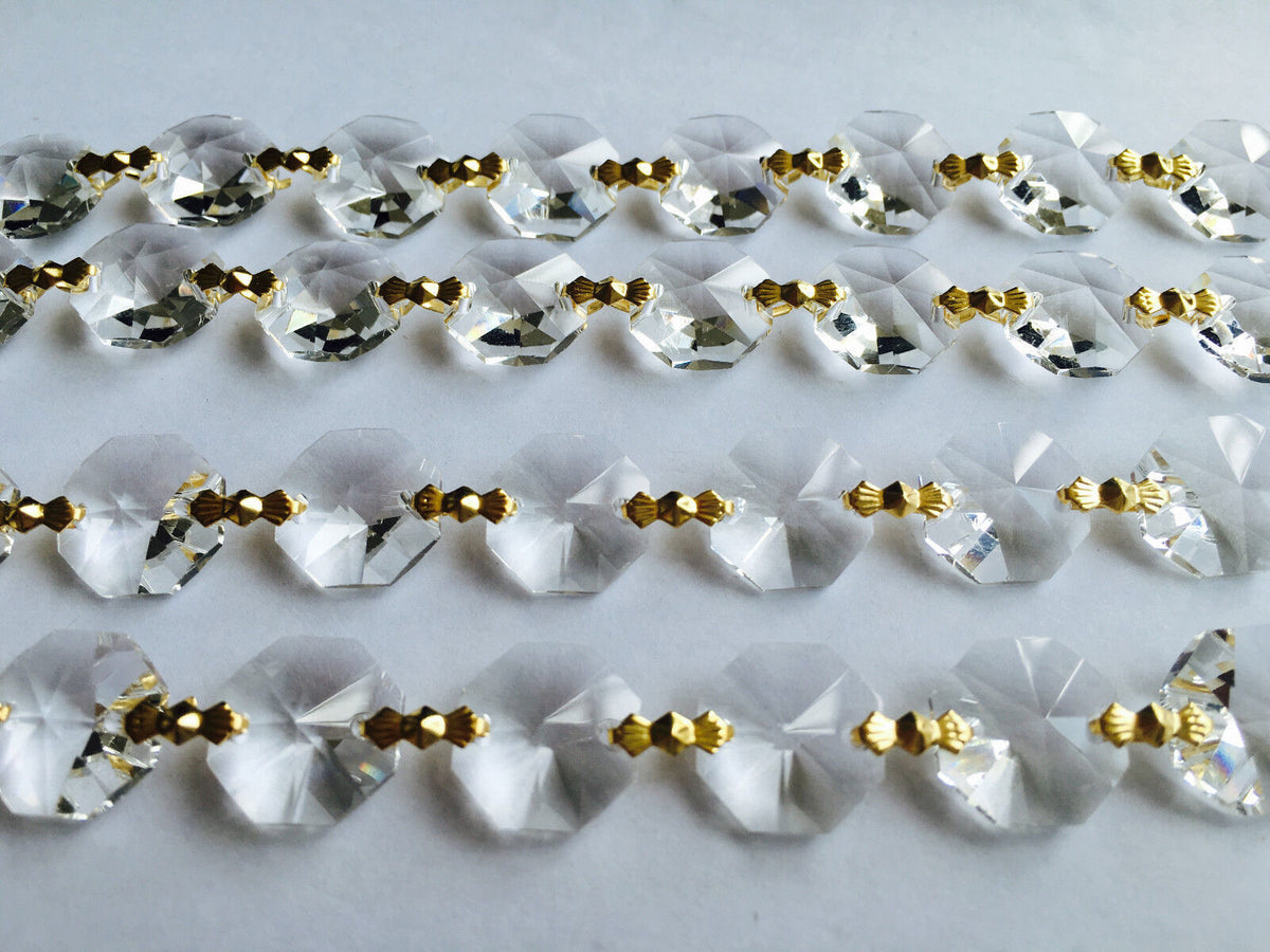1 yards CRYSTAL 14MM OCTAGON PRISMS WEDDING GARLAND BRASS CHAIN CHANDELIER PART