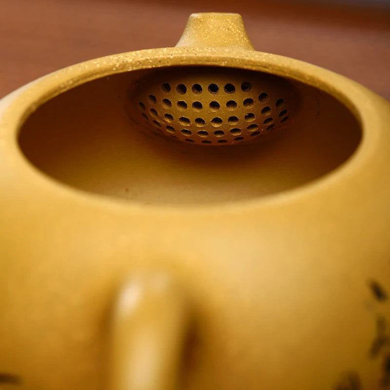 Handmade Yixing Kettle Raw Ore Duan Mud Teapot Birds Pattern Golden Tea Pot
