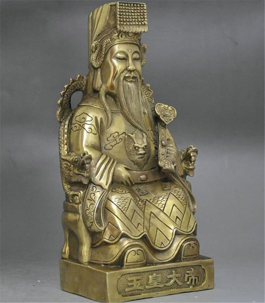 Chinese Taoism Copper Brass Deity Heaven Jade Emperor Seat Dragon Chair Statue