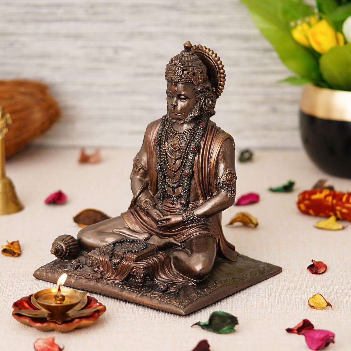 Hindu God Lord Hanuman in Sitting Position Statue Idol Figurine