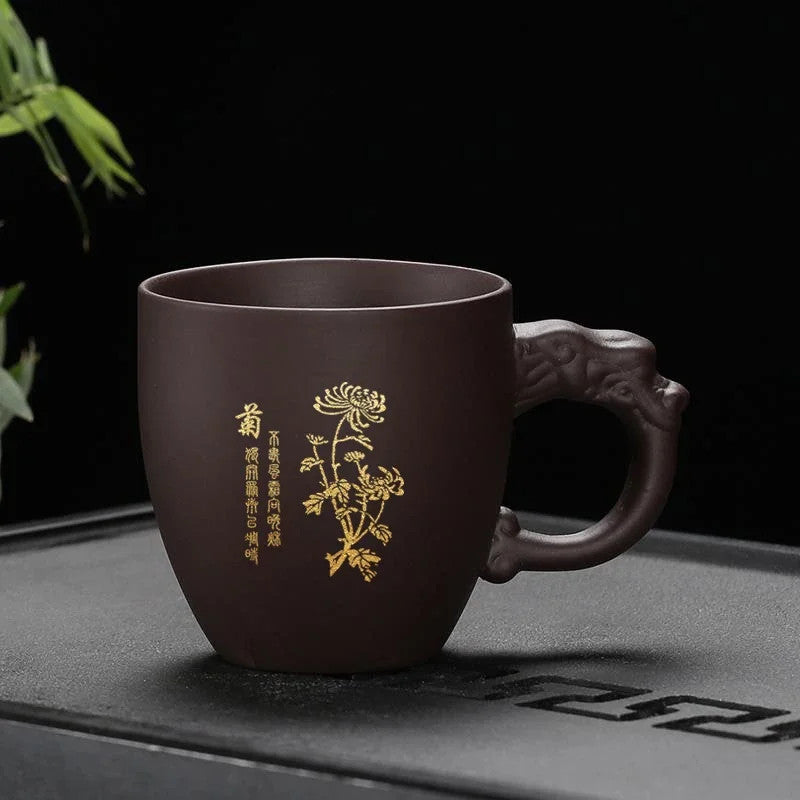 Yixing Purple Clay Teacup with Hand Grip Home Water Cup Handmade Master Tea Cup