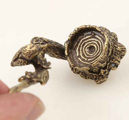 Bronze Statue Prune Tree Magpie Bird Small Statue 2.6" Collection Chinese
