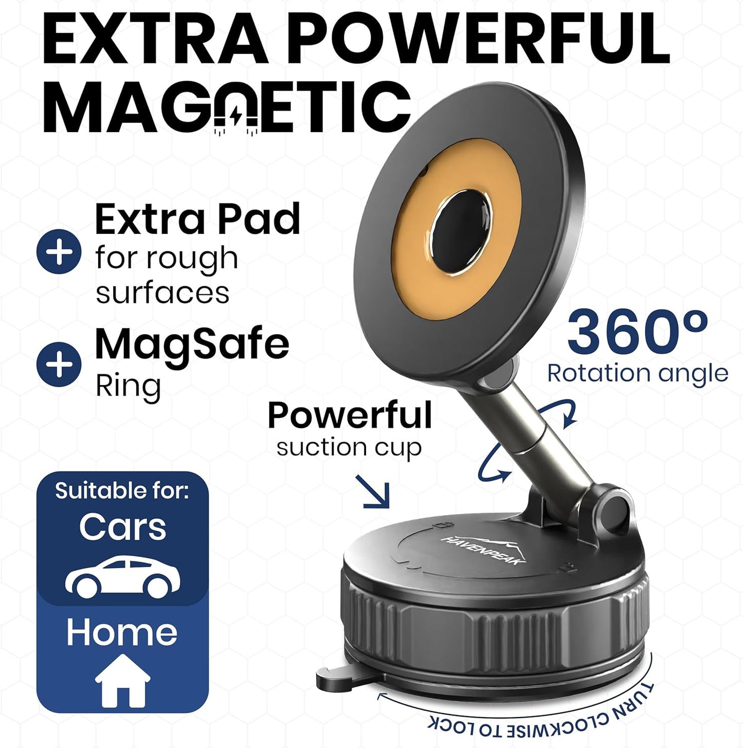 360° Rotating Magnetic Phone Holder | Ultra Strong Vacuum Suction with Adjustabl