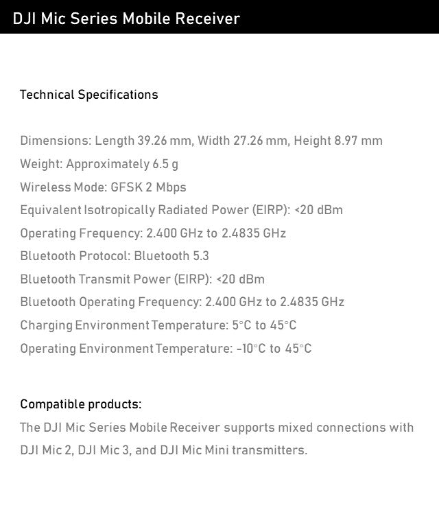 DJI Mic Wireless Receiver for Phone - Plug & Play, Noise Canc, Mobile Rec