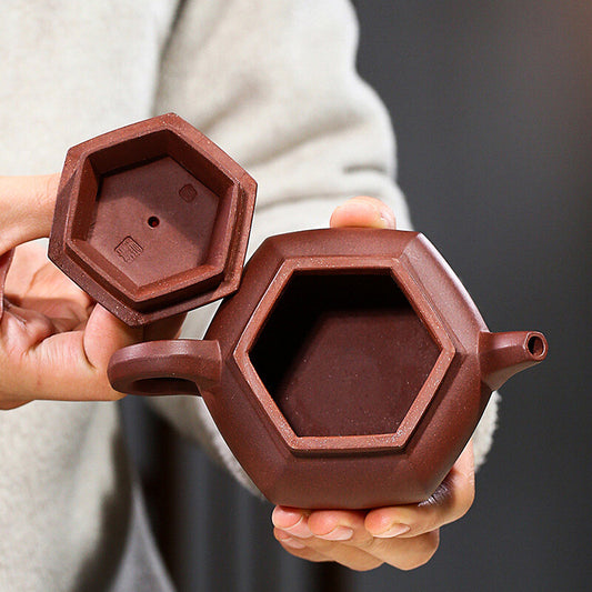 150ML Yixing Zisha Clay Pottery Hexagonal Pot Purple Grit Pot Teapot Tea Pot