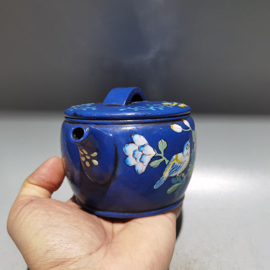 Chinese Yixing Zisha Clay Handmade Exquisite Teapot(珐琅彩四方竹壶 底款:老艺人)