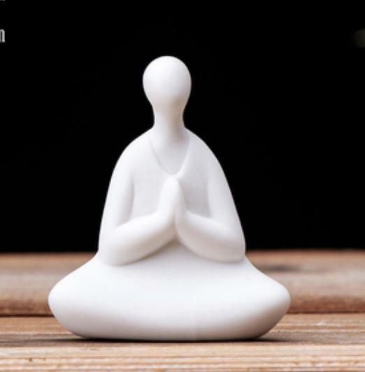 2.3" Chinese White Porcelain Ceramics Sit Crosslegged Figurine Statue Statues