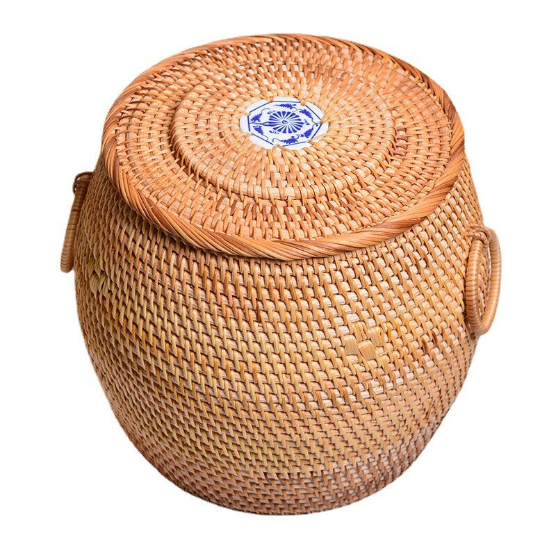 Handmade Bamboo Rattan Weave Canister Household Tea Caddy With Lid Handmade Gift