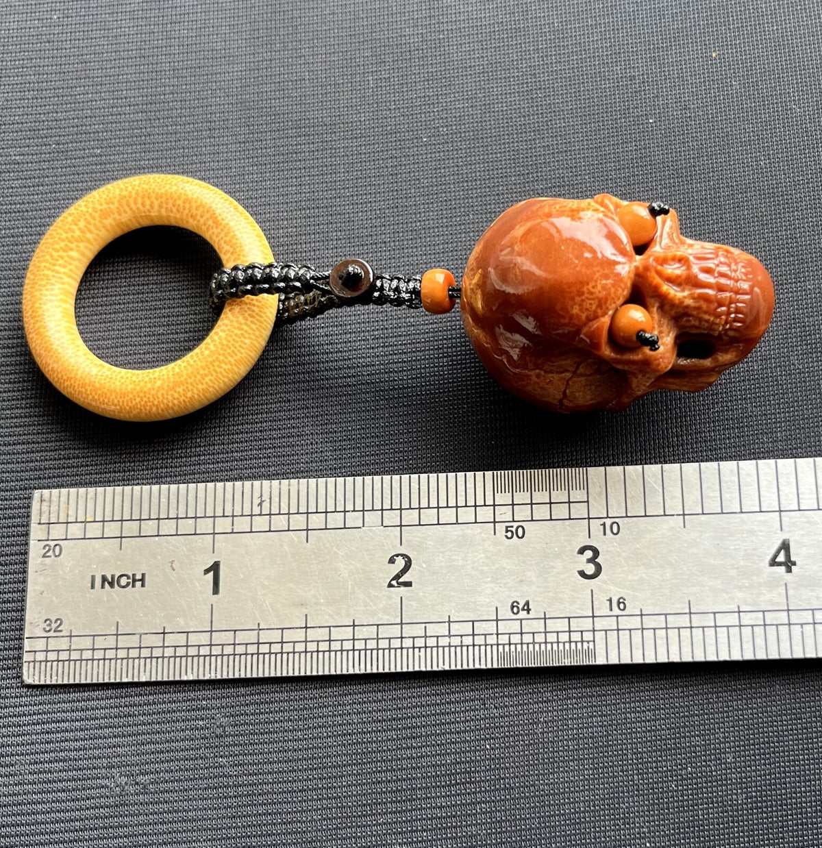 Olive Nut Carved Skull Bead Necklace Buddhist Mala Artisan Handmade Rosary