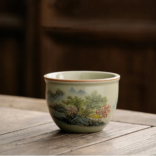 145 ml Landscape Chinese Green Tea Cup Ceramic Kung Fu Teacup Ceramic Opening