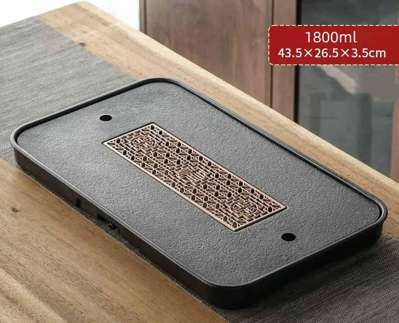 Man-made Stone Tea Tray Water Reservoir Draining Function Plastic Layer Copper