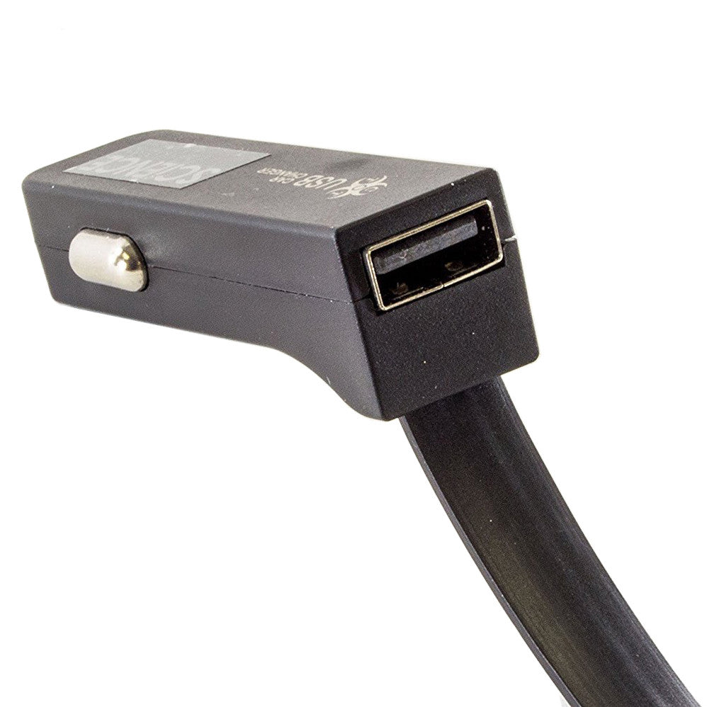 Flat USB Charging Cable for Car, Built-in USB Port (2.1A) and MicroUSB Plug, 14"
