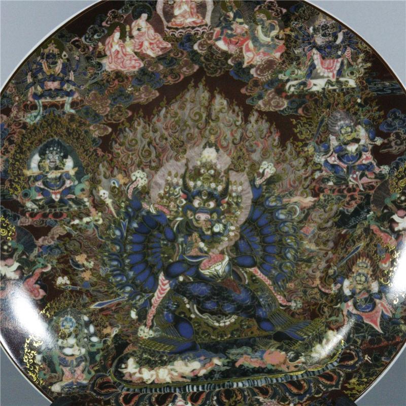Chinese Porcelain Qing Qianlong Famille Rose Tangka Buddha Statue Plates 10.23”