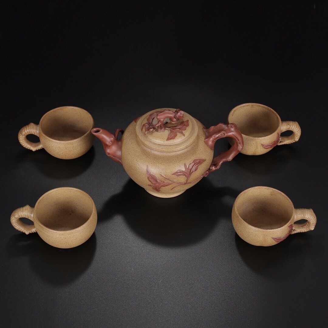 Chinese Yixing Zisha Clay Handmade Exquisite Teapot (寿桃套具 底款:蔡艳)