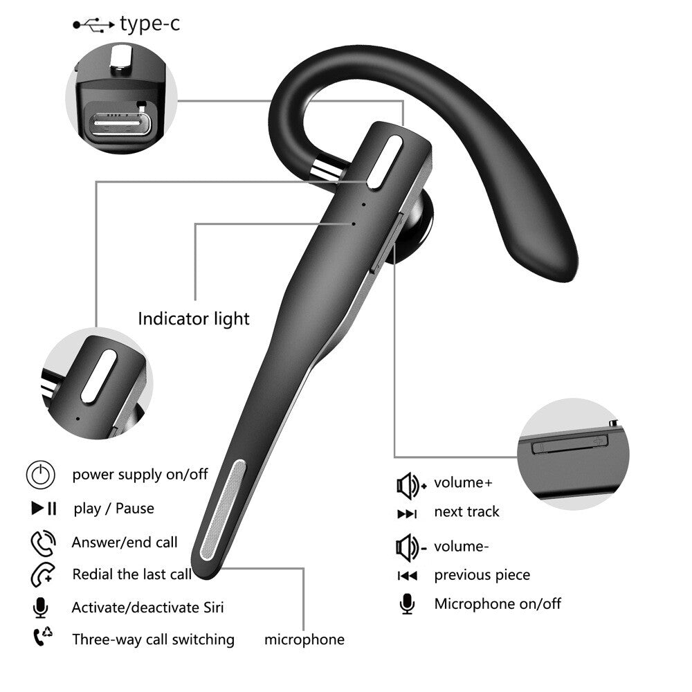 Trucker Wireless Bluetooth 5.1 Earpiece Headset Mic Earbud Noise Cancelling LOT