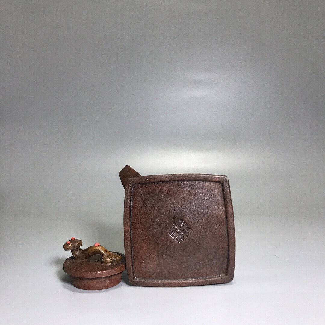 Chinese Yixing Zisha Clay Handmade Exquisite Teapot (方斗镶玉提梁 底款:杨鹏年)