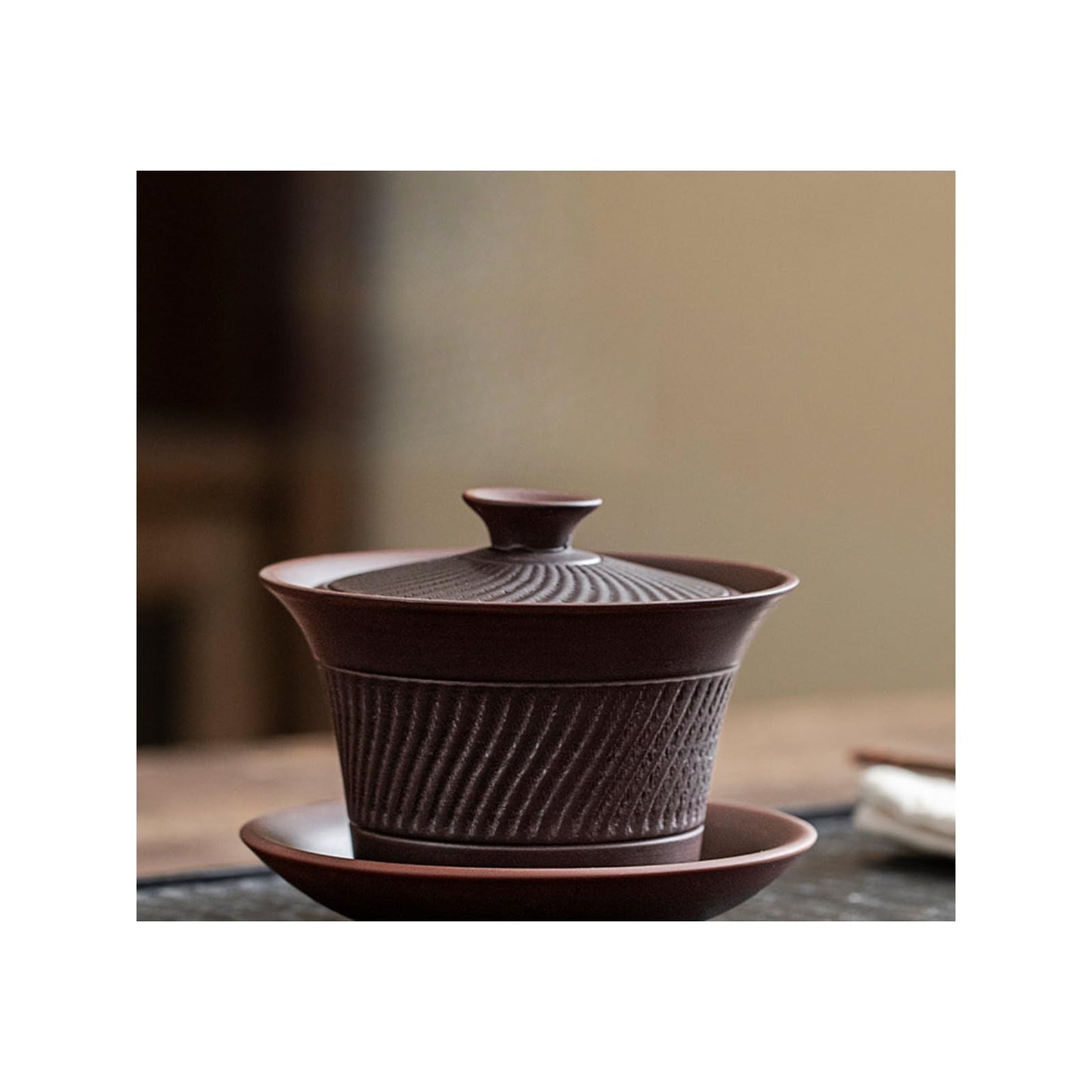 Frosted Purple Ceramic Gaiwan Tea Cup 225ml 7.3oz Chinese Kungfu Tea Set