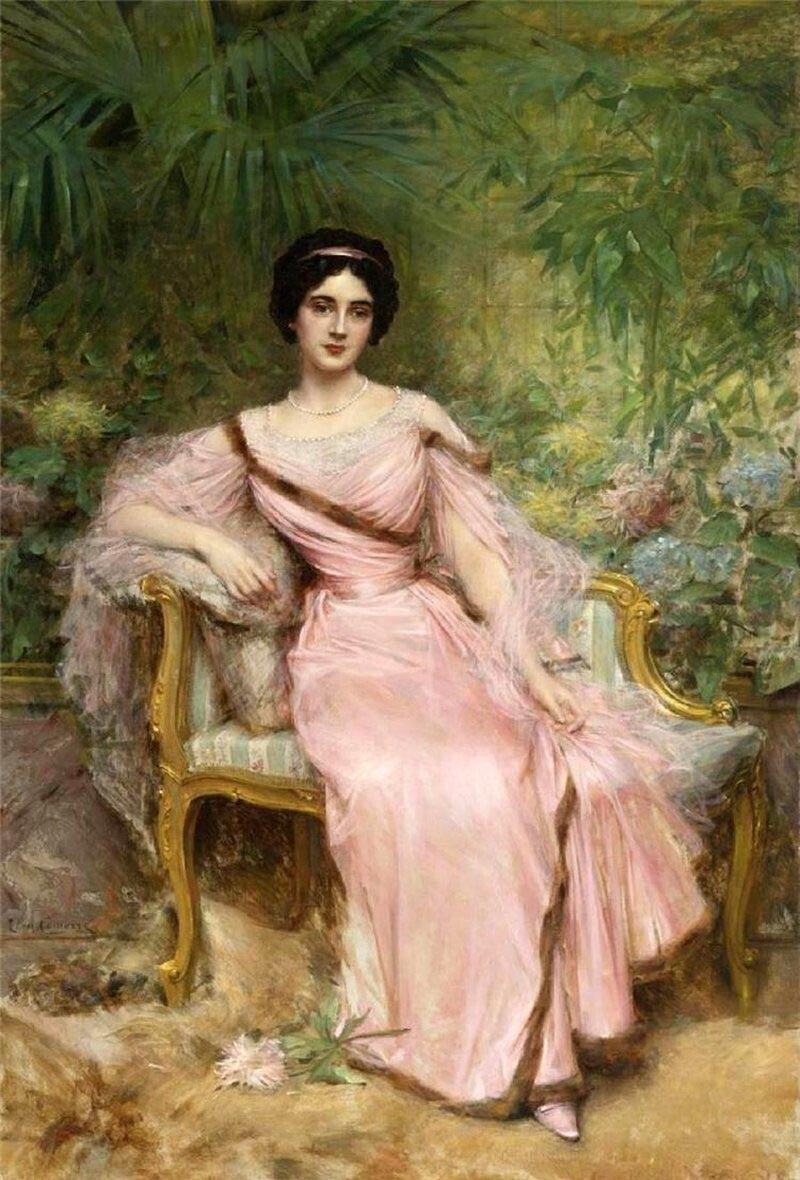 Oil painting Portrait-of-Suzanne-Hudelo-nee-Armand-Sitting-in-a-Greenhouse-Leon-