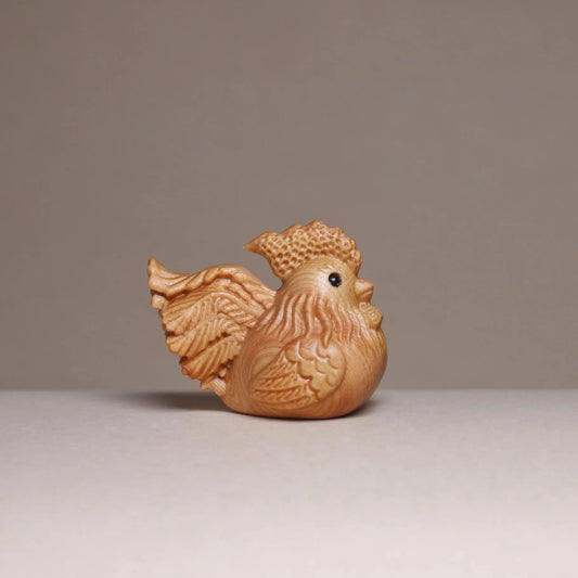 1.77" Miniature Wooden Zodiac Chicken Statue Ornament Solid Wood Carving Decor
