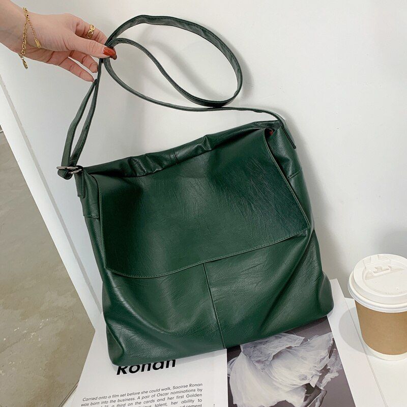 Big Bag High Quality Soft Synthetic Leather Messenger Shoulder Bag Vintage Black