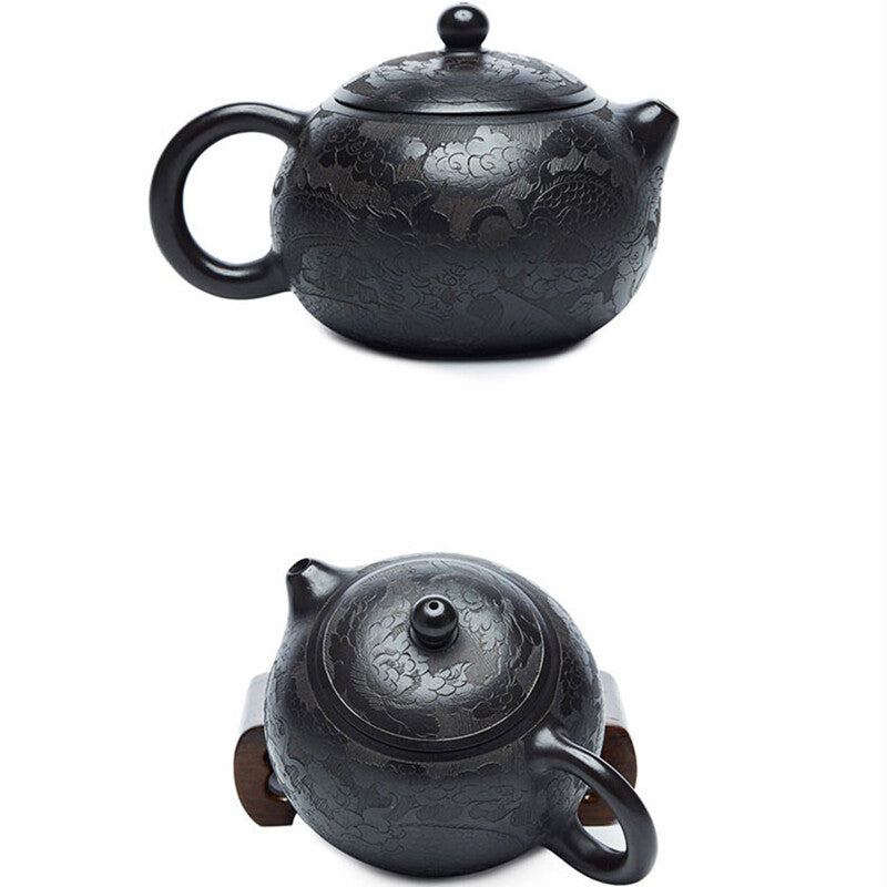 Handmade Tea Pot Dragon Carved Certificate Paper Master Pot Dragon Carved 9 Hole