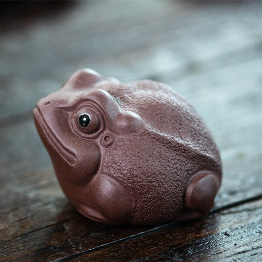 2.44" Chinese Purple Clay Tea Pet Lucky Golden Toad Statue Ornaments Handmade