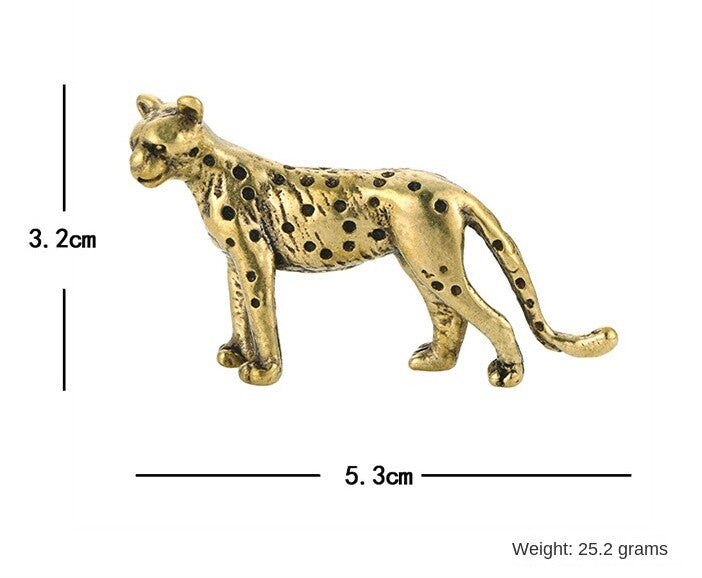 Brass Cheetah Ornament Tea Pet Antique Old Copper Statue Leopard Handicraft Gift