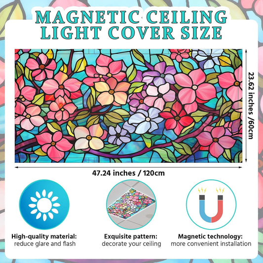 4 Pcs Colorful Floral Fluorescent Light Covers 4 X 2 Ft Stained Glass Magnetic O
