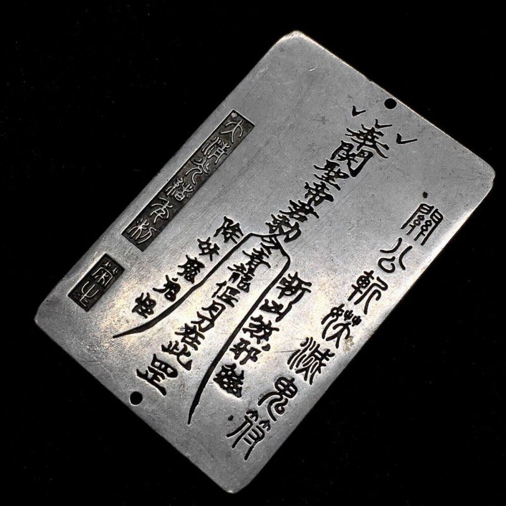 Old Chinese Tibet Silver Handcarved Dragon Guan Yu Pendant Waist Token