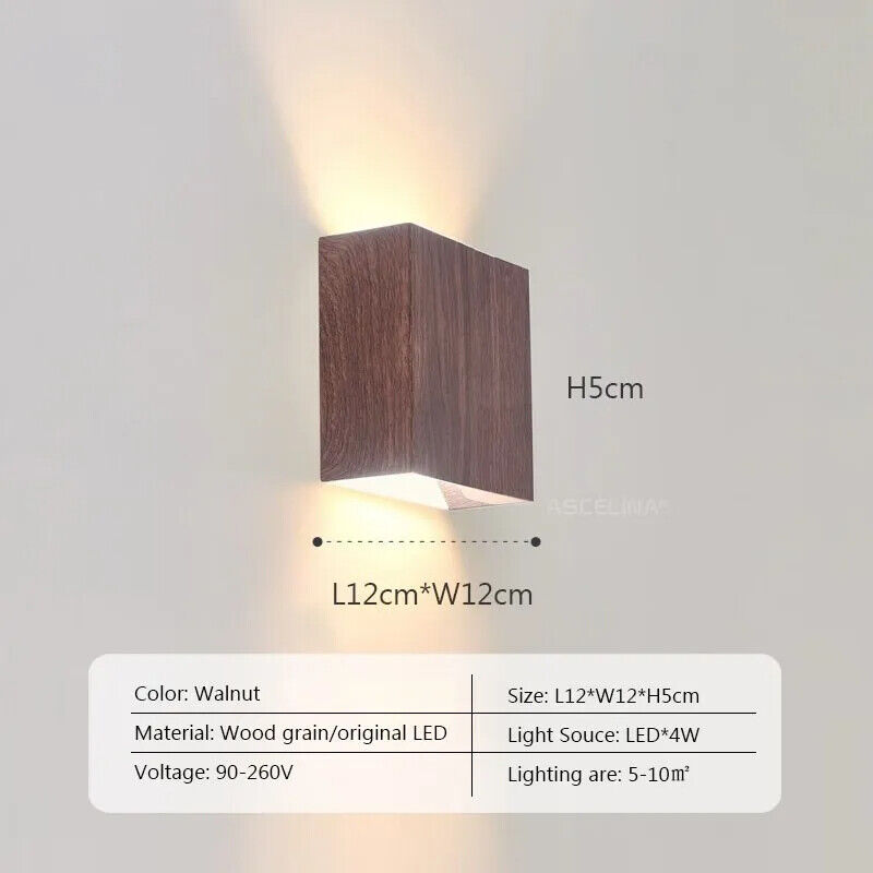 LED Wall Lamp Modern Minimalist Walnut Square Sconces Bedroom Living Rooms Light