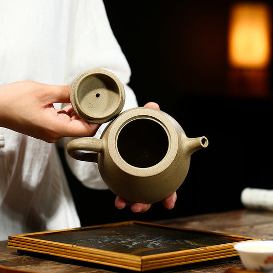 China Yixing Zisha Pottery Pea Green Clay Handmade 430cc Mesh Teapot 舍得汉铎