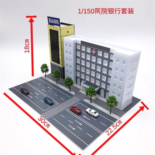 N Scale 1:150 City Buildings Model Hospital Bank Scene DIY Assembly Toy