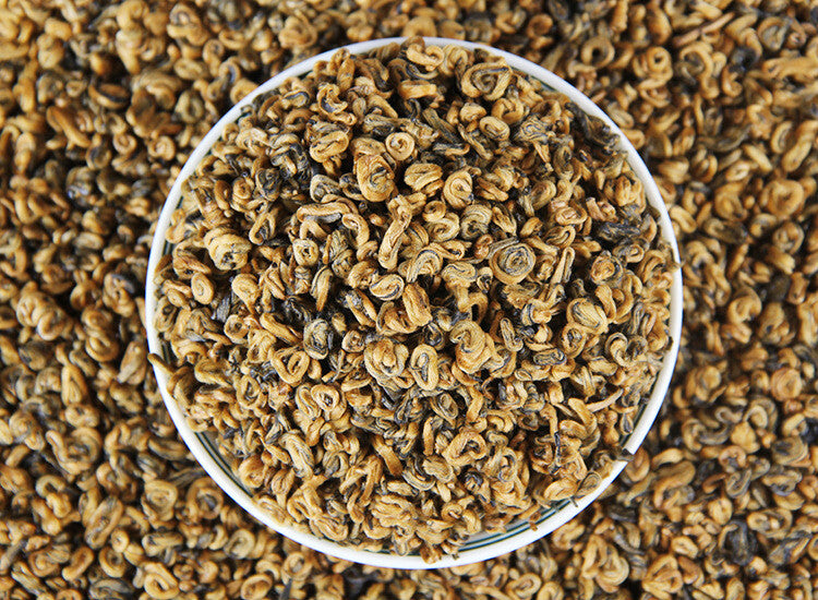 Premium Golden Snail Dian Hong Jin Luo Handmade Pure Bud China Yunnan Black Tea