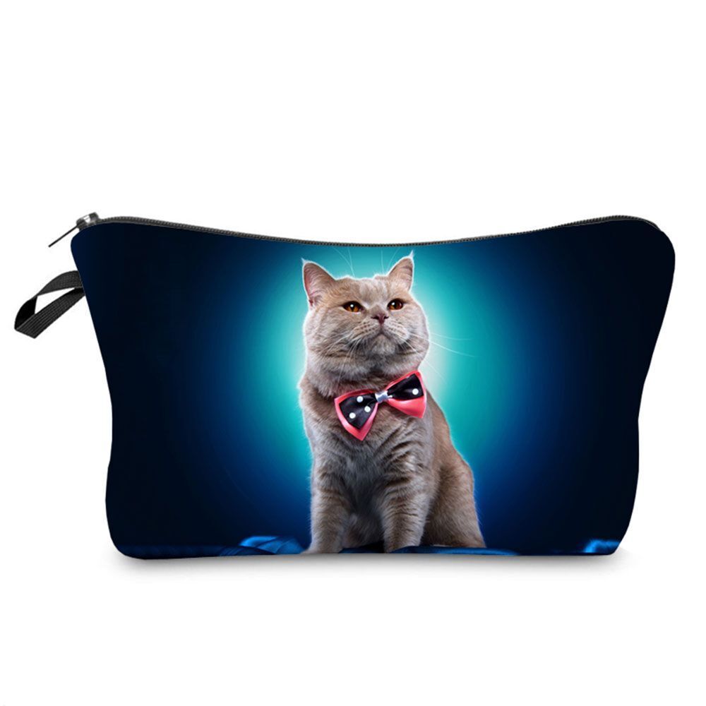 Makeup Bag Travel Storage Purse Mini Toiletry Bags Black Cat Print Cosmetic Case