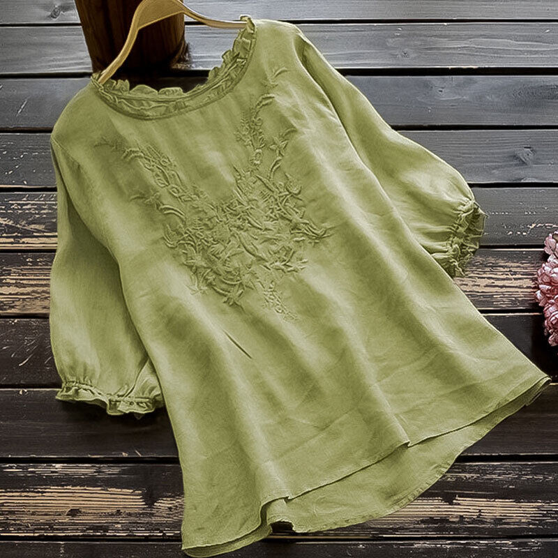 Women Summer Cotton Linen Shirt Casual Blouse Summer Baggy T-Shirt Tunic Tops