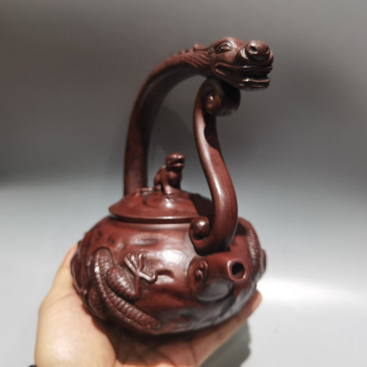 Vintage Chinese Yixing Purple Clay Teapot Zisha Ceramic Carving Dragon Teaware