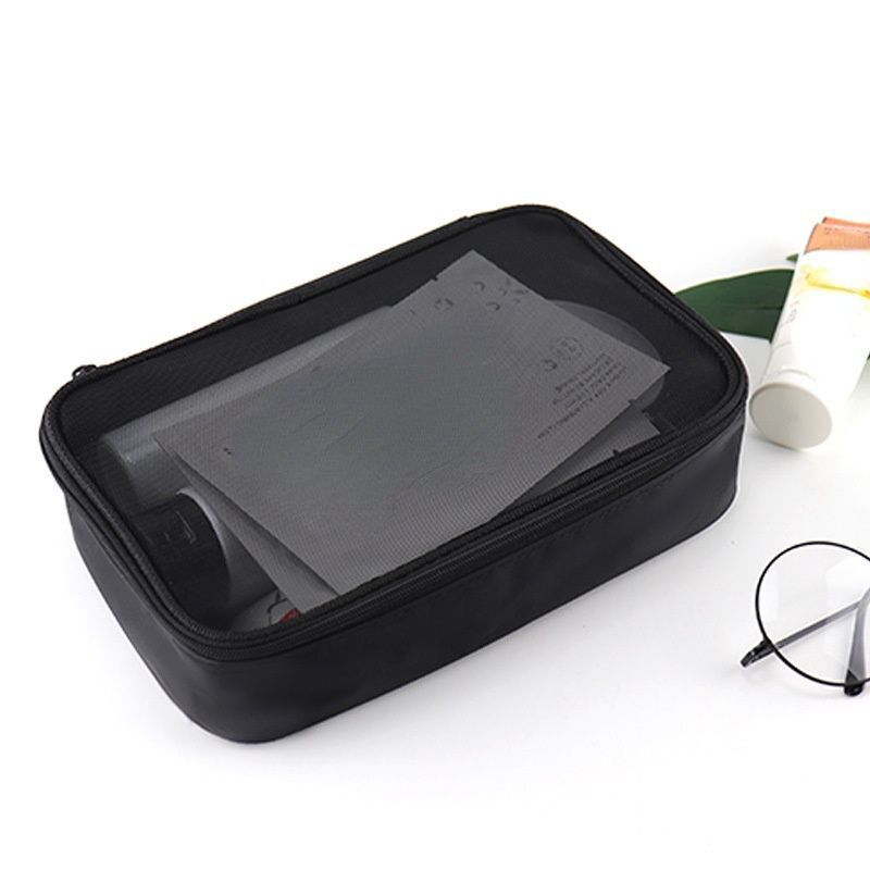 Black Mesh Cosmetic Bag Travel Toiletry Kit Transparent Makeup Organizer Pouch