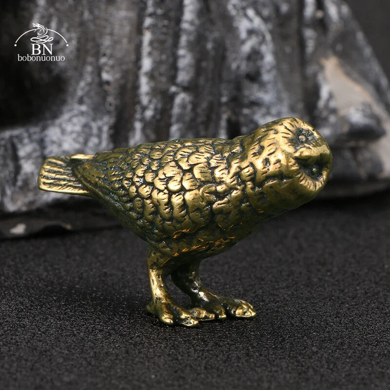 2022 NEW autumn Solid Brass Owl Miniature Figurines Retro Copper Animal Tea Pet