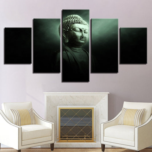 Buddha Meditation Statue Buddhism Canvas Prints Painting Wall Art Home Decor 5PC