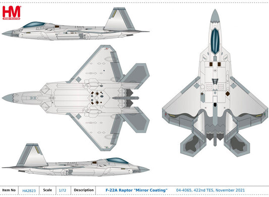 HM 1/72 US F22 fighter model F-22A "Mirror Coating" 422nd 2021