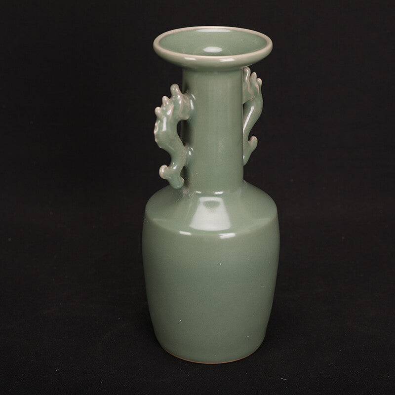 Chinese Song Dynasty Longquan Kiln Plum Green Celadon Double Dragon Vase